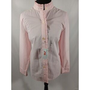 Vineyard Vines Pink Gingham Ruffle Collar Button Up Shirt Women Size 4 Cotton